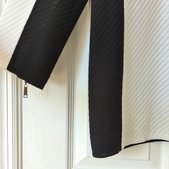 Misook Lightweight Three Quarter Sleeve Full Zip Colorblock Jacket White Black M - Picture 6 of 12